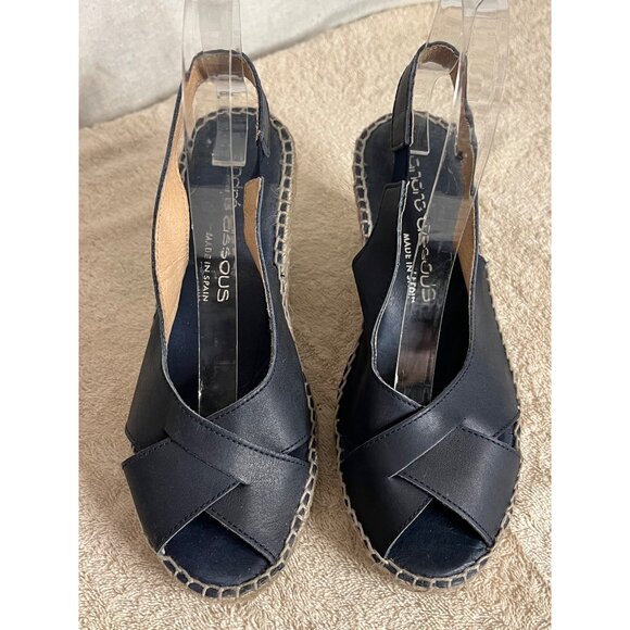 Andre Assous Women's Black Leather Espadrille Wedge Sandals Size 7. Made In Spai - Picture 8 of 11